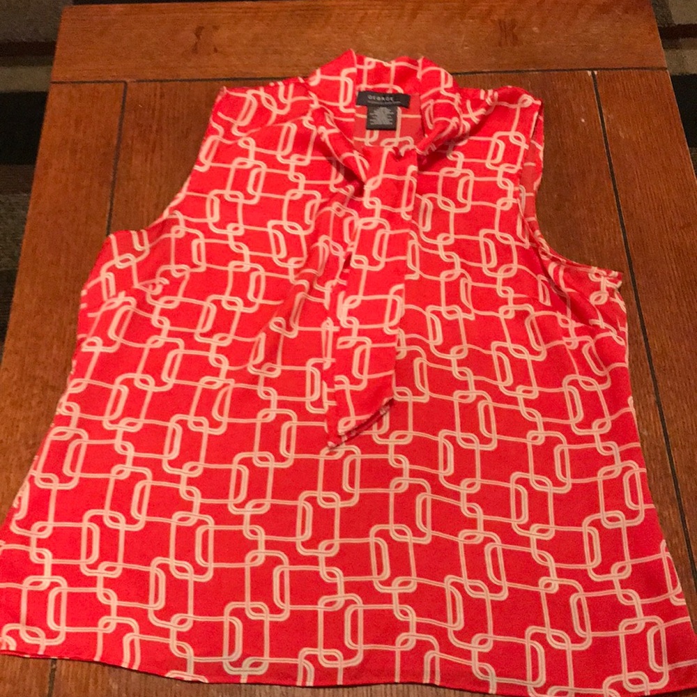Orange and White Blouse with tie front, size XL